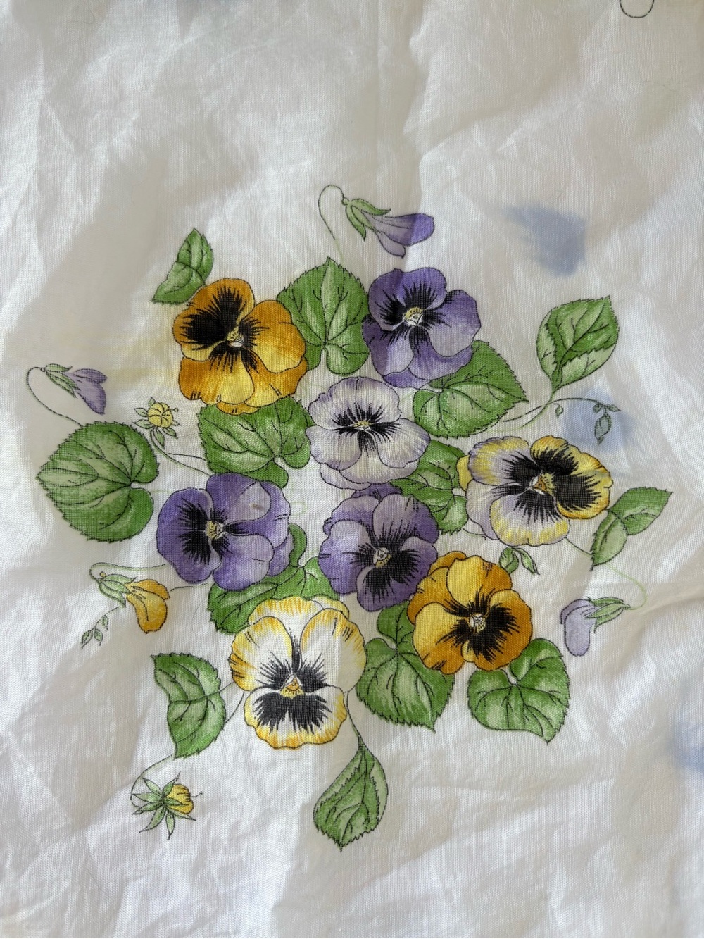 Authentic VNTG Gucci Cotton Floral Pansey Pocket Square Handkerchief Blue Flawed - Picture 3 of 6